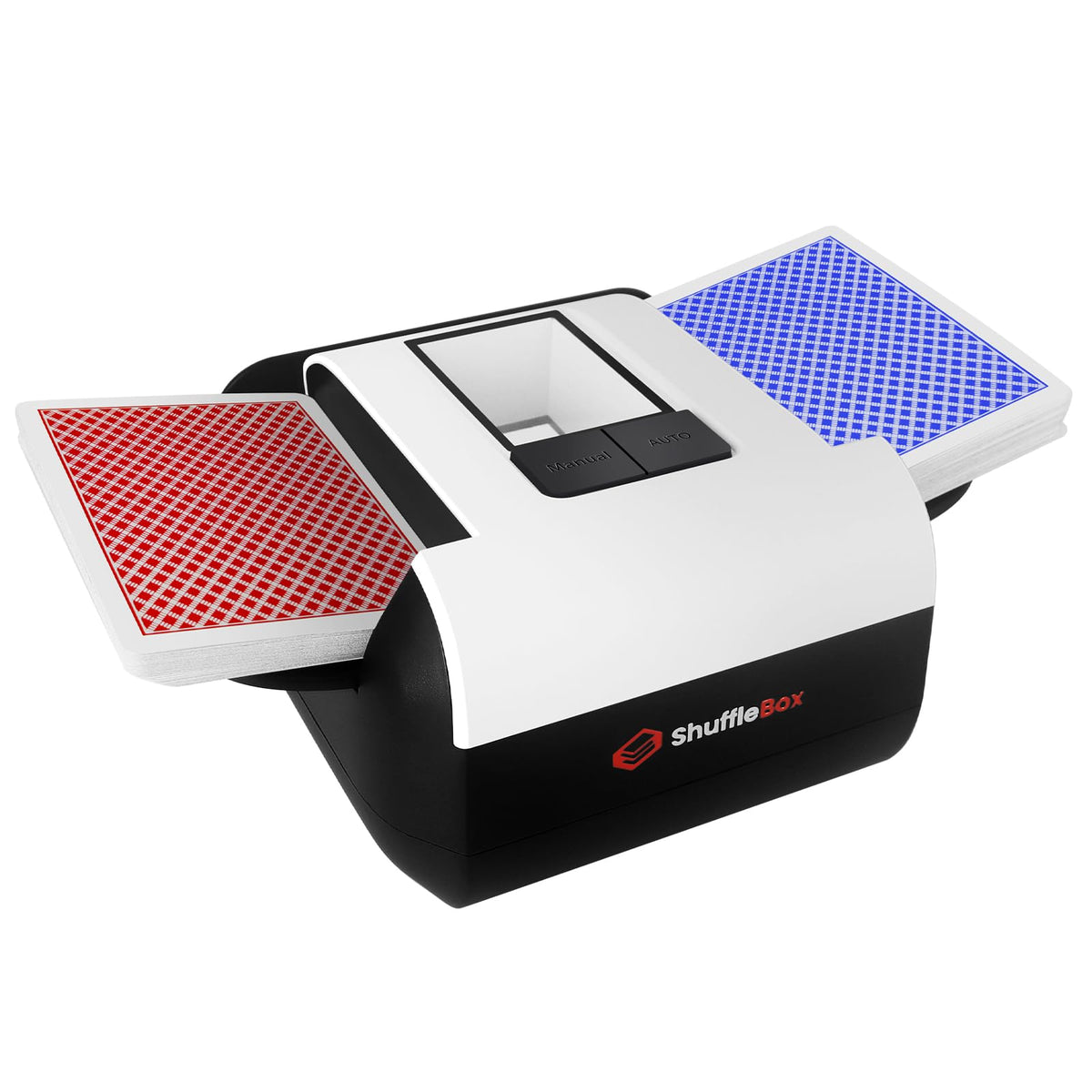 ShuffleBox S1 automatic shuffler demonstrates smooth deck prep for game nights.
