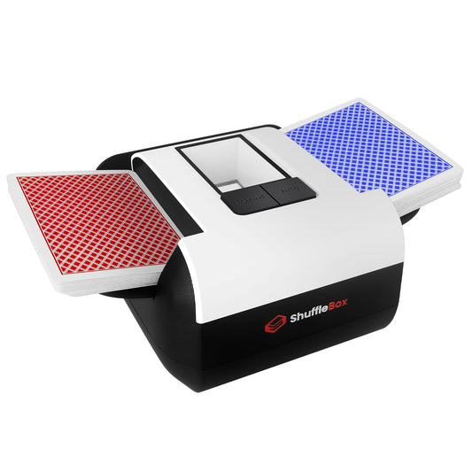 ShuffleBox S1 automatic shuffler demonstrates smooth deck prep for game nights.