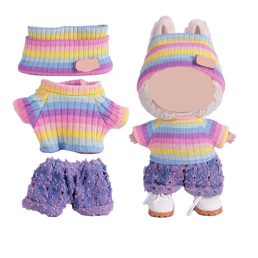 SHUOXUKE 17cm doll rainbow purple outfit worn on a doll for easy styling.