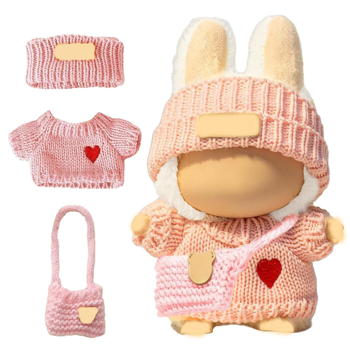 SHUOXUKE pink sweater for 17cm dolls, easy dressing and vibrant color.