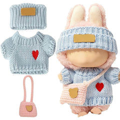 SHUOXUKE blue heart sweater for 17cm dolls, easy dressing and soft texture.
