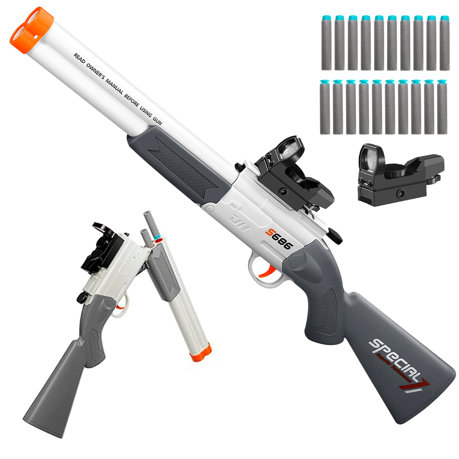 Shushuzz toy shotgun close-up showing realistic look for immersive play