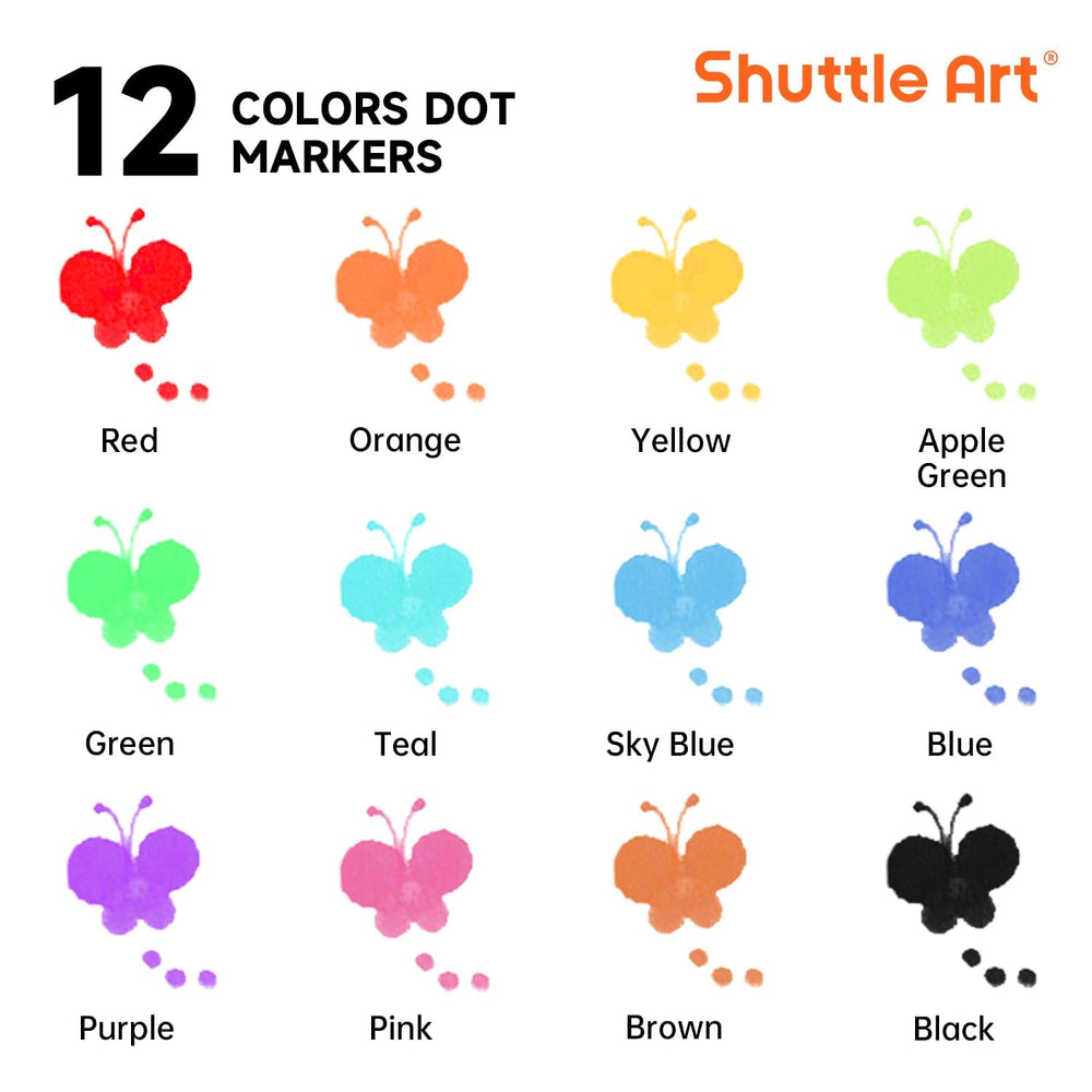 Shuttle Art 12-color dot markers showing wide color range for creativity