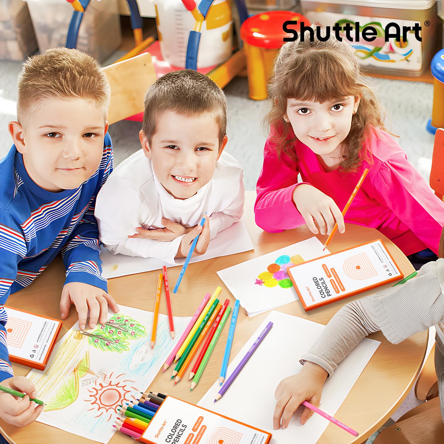 Shuttle Art 12 vibrant colors pencils for bold, vivid drawings.