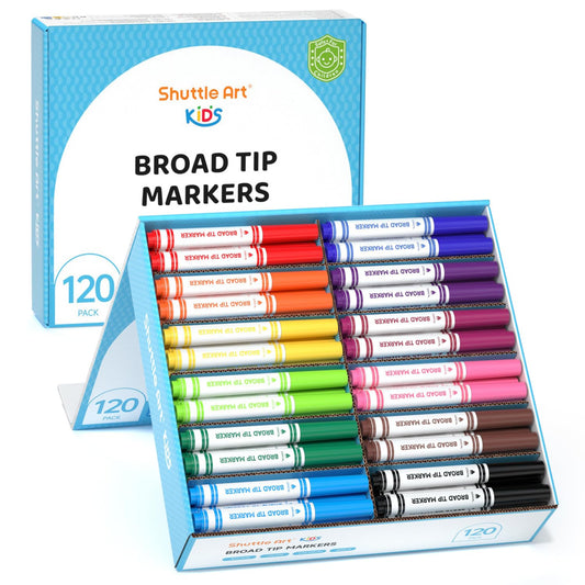 Shuttle Art 120-count washable markers in a box, organized for classroom use