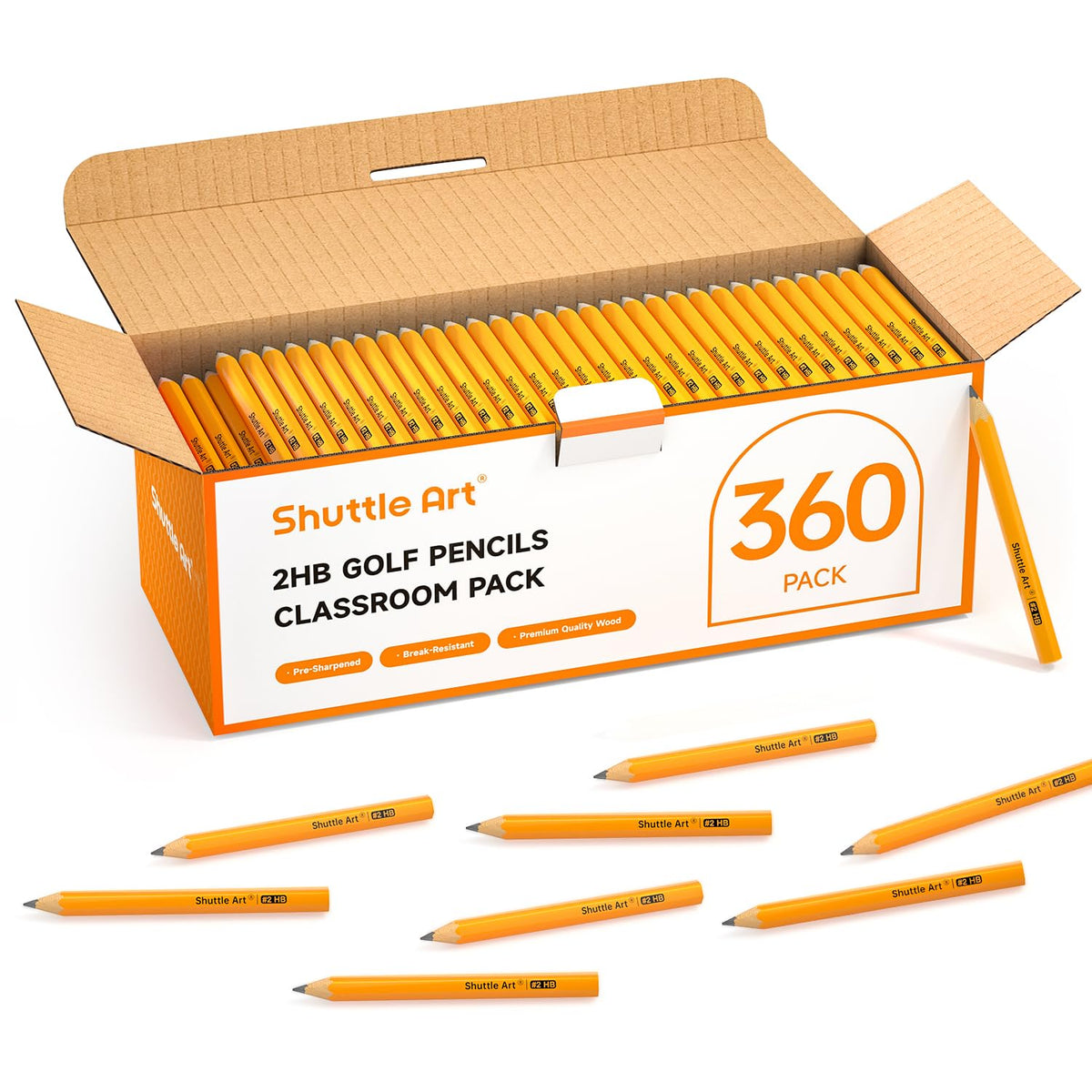 Shuttle Art 360-pack #2 HB golf pencils bulk for classrooms and homes
