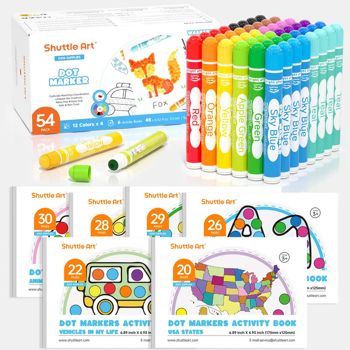 Shuttle Art 48-pack dot markers for bright, kid-friendly art projects