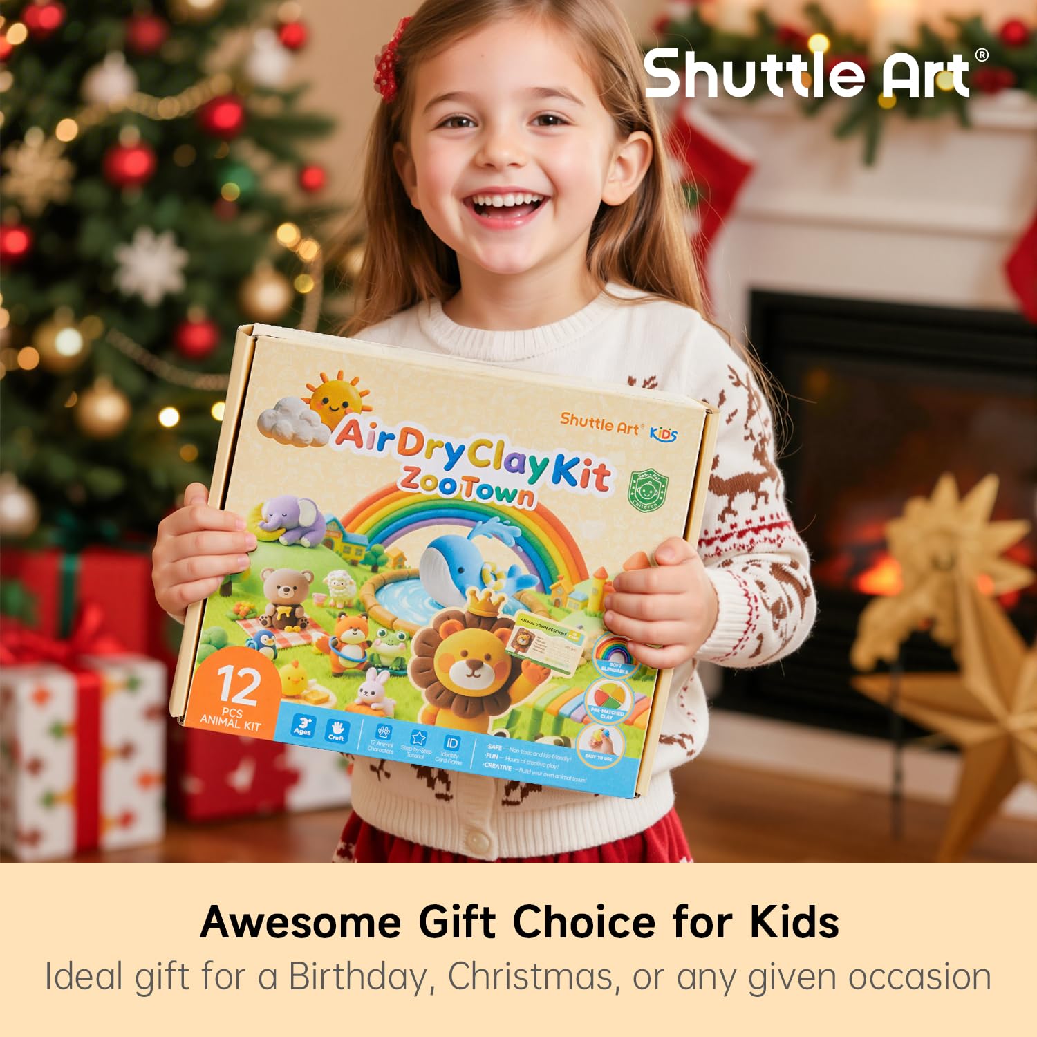 Shuttle Art air dry clay kit animal box set enables quick, mess-free crafts.