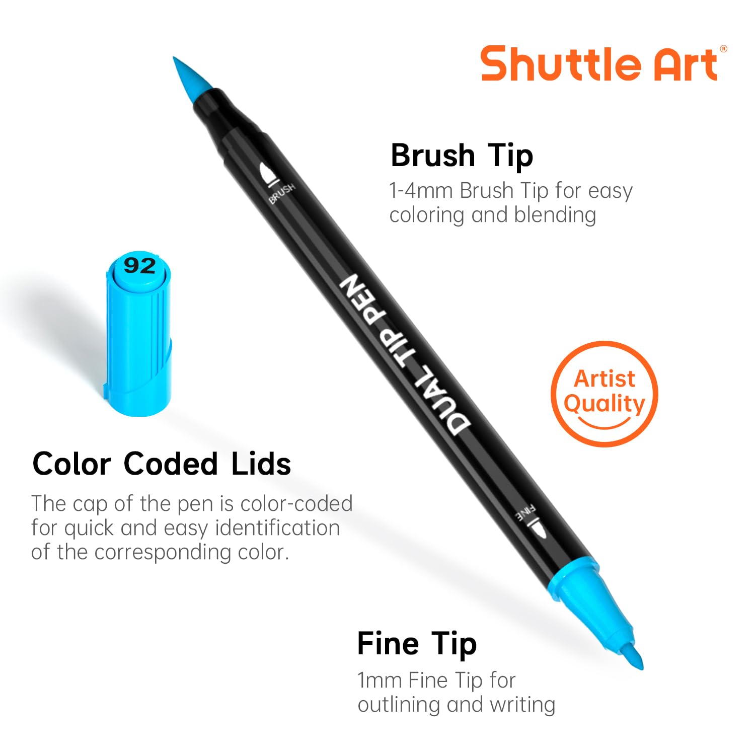 Shuttle Art color-coded caps help identify shades quickly during coloring.
