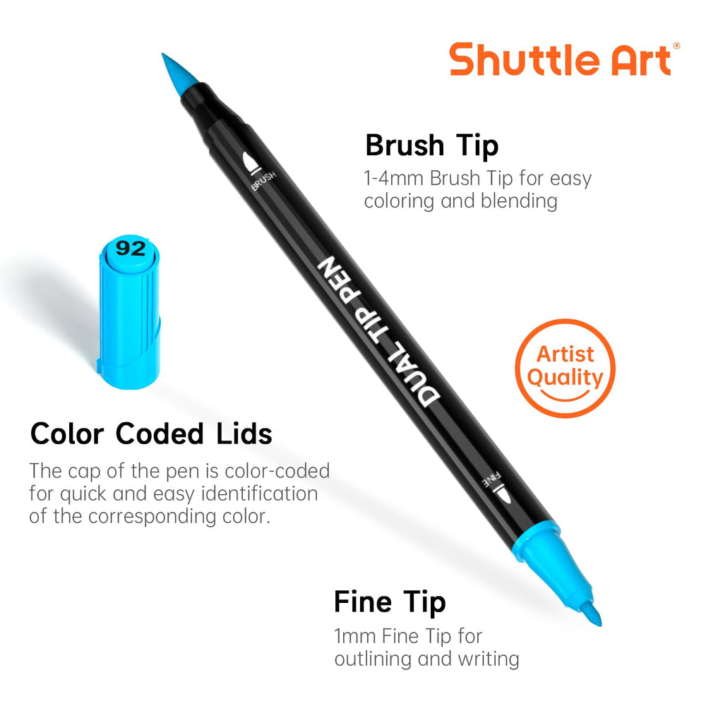 Shuttle Art color-coded caps help identify shades quickly during coloring.