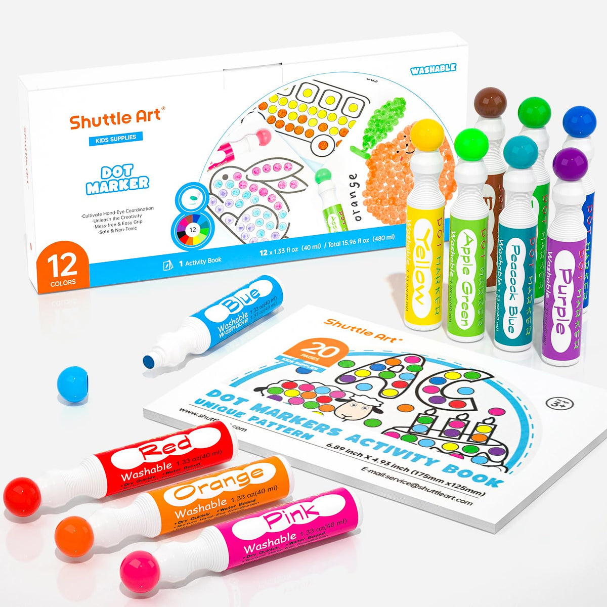 Shuttle Art dot makers 12-color set for vibrant, mess-free painting.