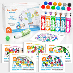 Shuttle Art dot markers in 14 colors brighten artwork and support color recognition.
