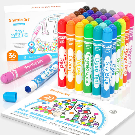 Shuttle Art dot markers 36-color pack with vibrant hues for kids' art projects