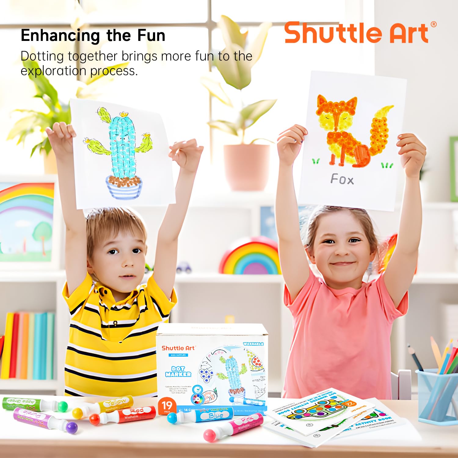 Shuttle Art washable markers clean up easily from skin and fabrics.