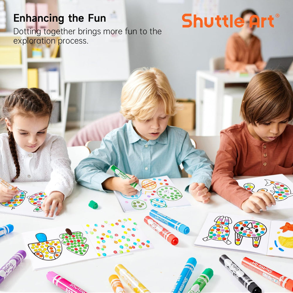 Shuttle Art Dot Markers family doodle session: supports collaborative art time