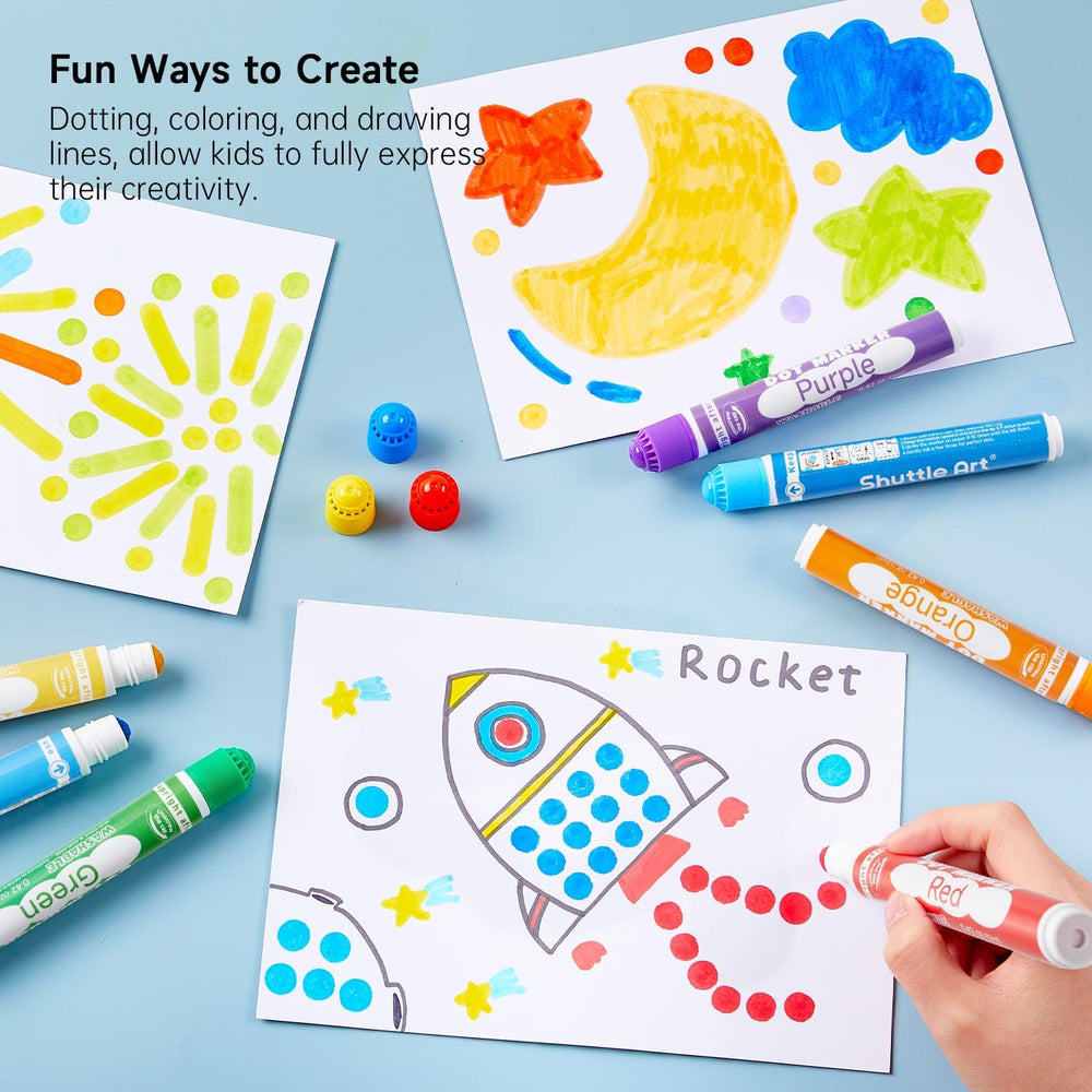 Shuttle Art dot markers with non-toxic, acid-free ink for safe use