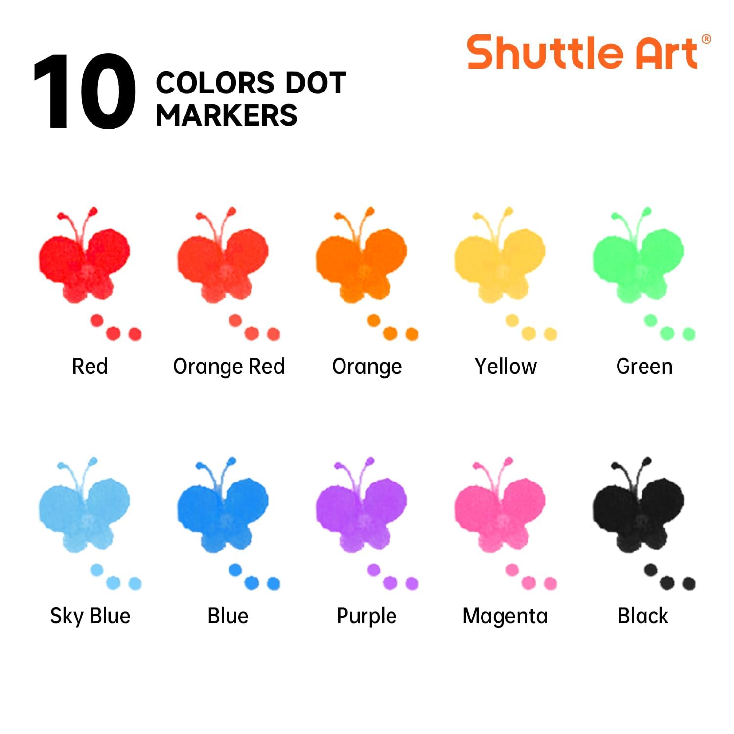 Shuttle Art Dot Markers ink is water-based and washable for quick cleanup.