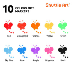 Shuttle Art Dot Markers ink is water-based and washable for quick cleanup.
