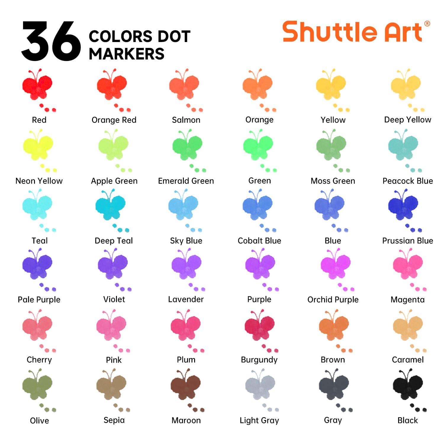 Shuttle Art free activity book shown beside markers for creative dot art