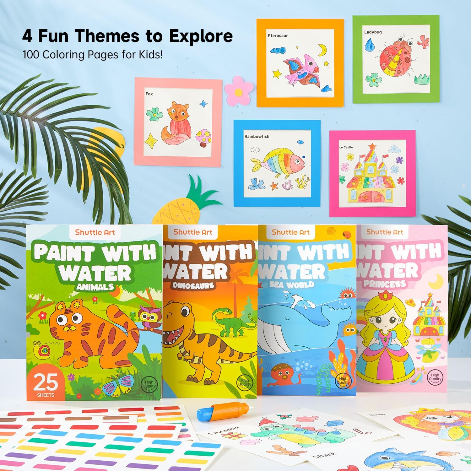Shuttle Art Paint with Water Book Sea Worlds: bright aquatic scenes for creativity.