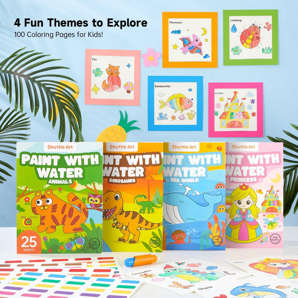 Shuttle Art Paint with Water Book Sea Worlds: bright aquatic scenes for creativity.