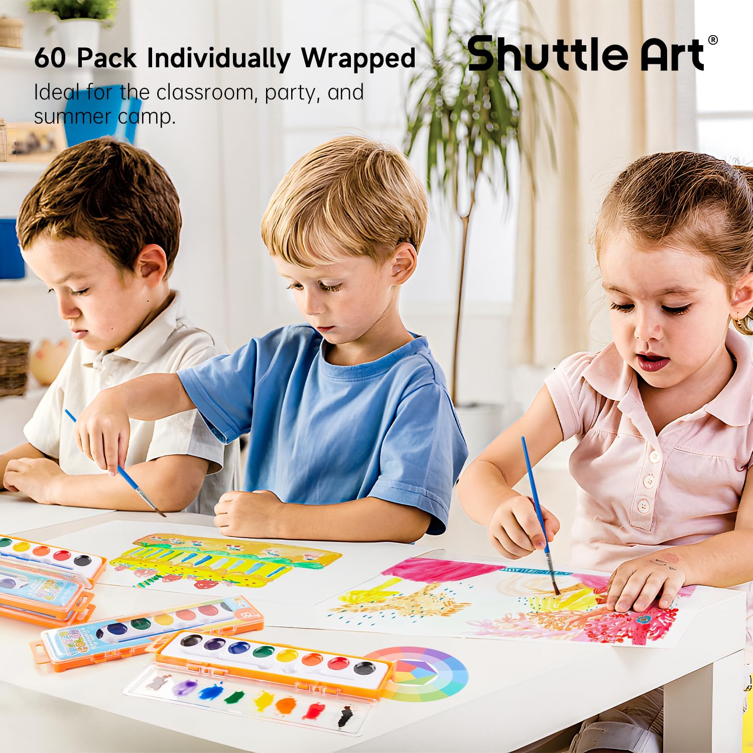 Shuttle Art party friendly watercolor set suitable for parties and kindergarten activities.