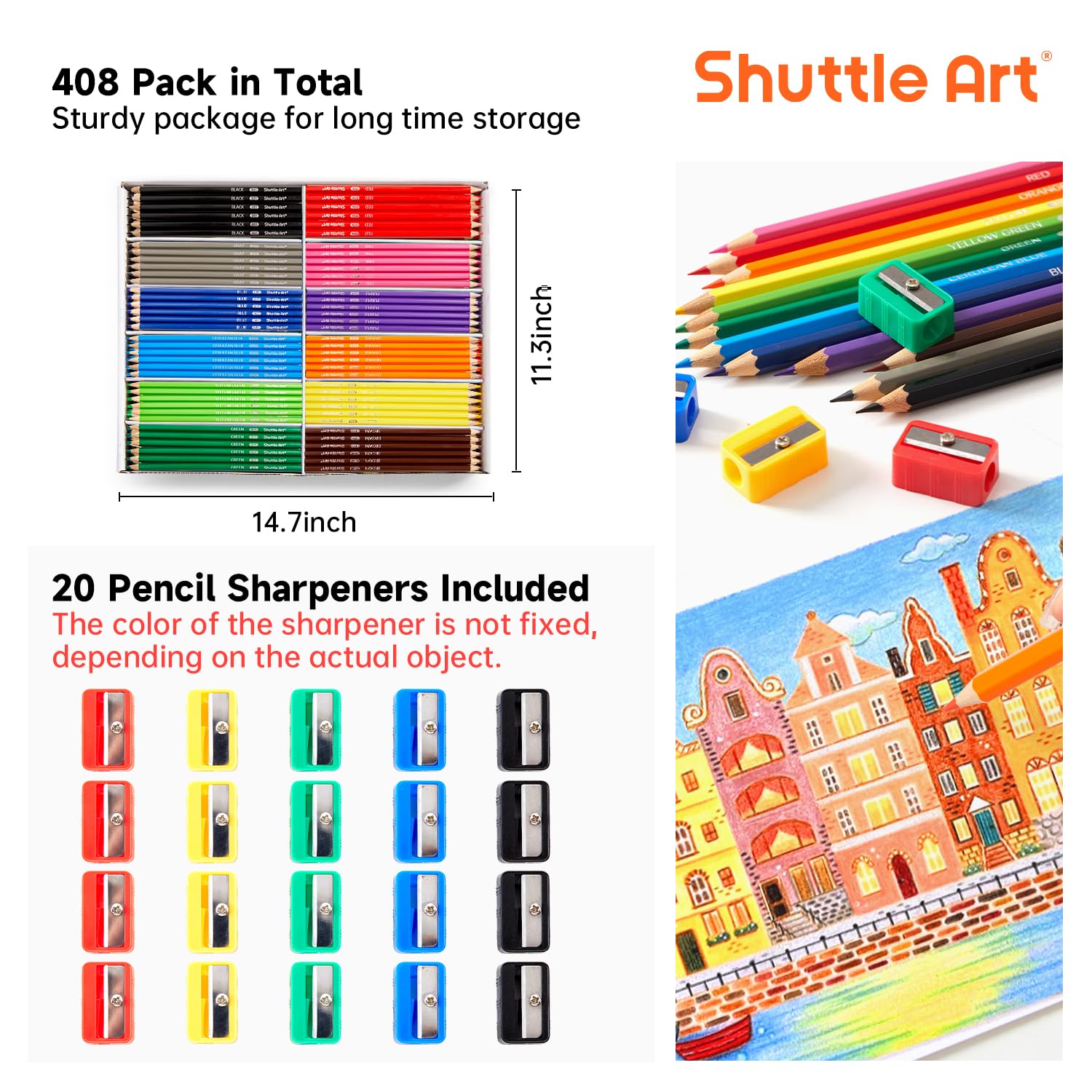 Shuttle Art pre-sharpened pencils, ready to draw, quick-start coloring.