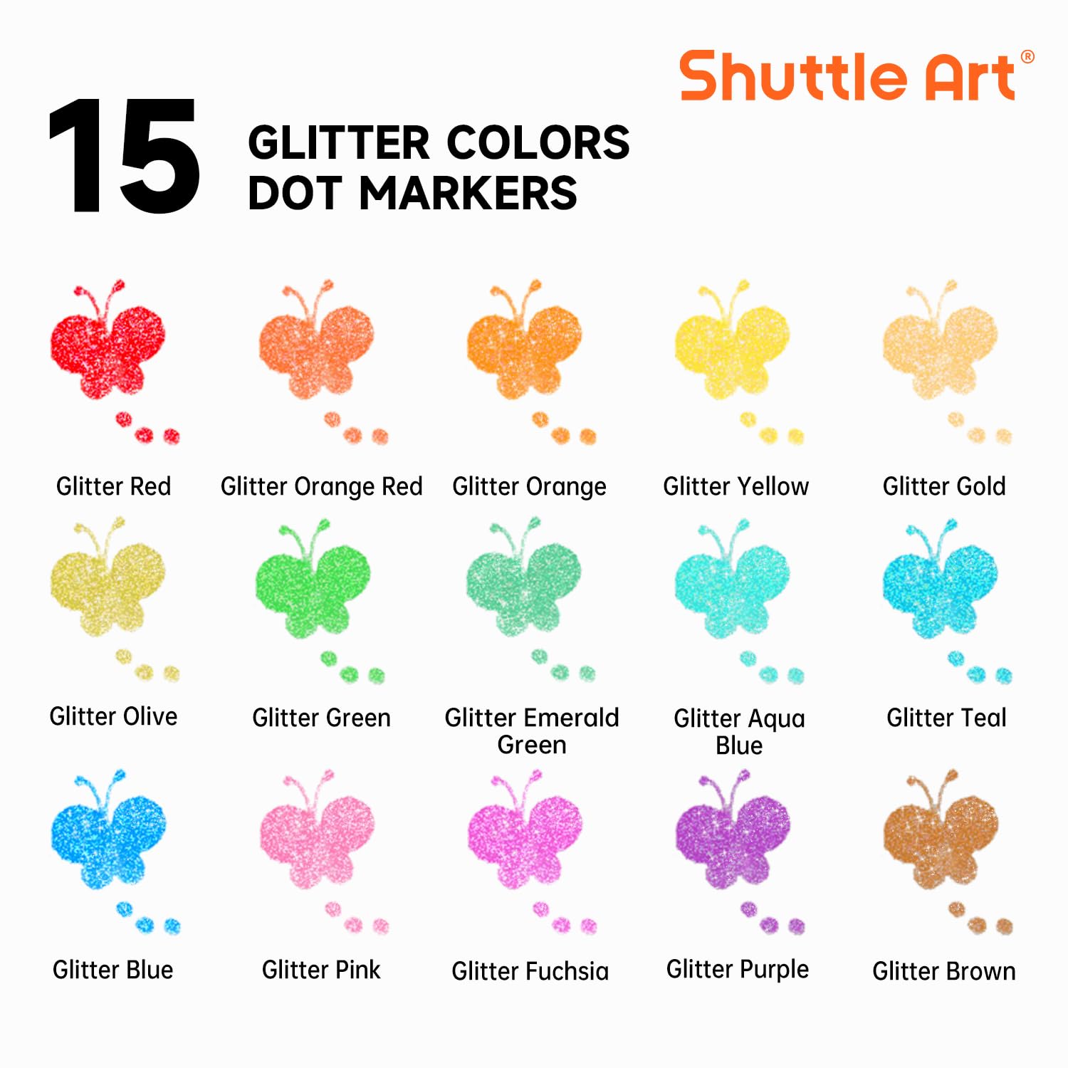 Close-up of washable ink on Shuttle Art Shimmer Dot Markers.