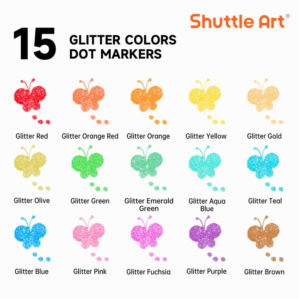Close-up of washable ink on Shuttle Art Shimmer Dot Markers.