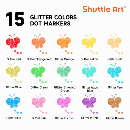 Close-up of washable ink on Shuttle Art Shimmer Dot Markers.