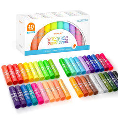 Shuttle Art tempera paint sticks color swatches showing 40-color range