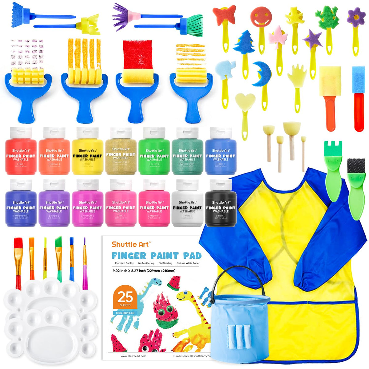Shuttle Art finger paint palette with 14 colors for vibrant art sessions