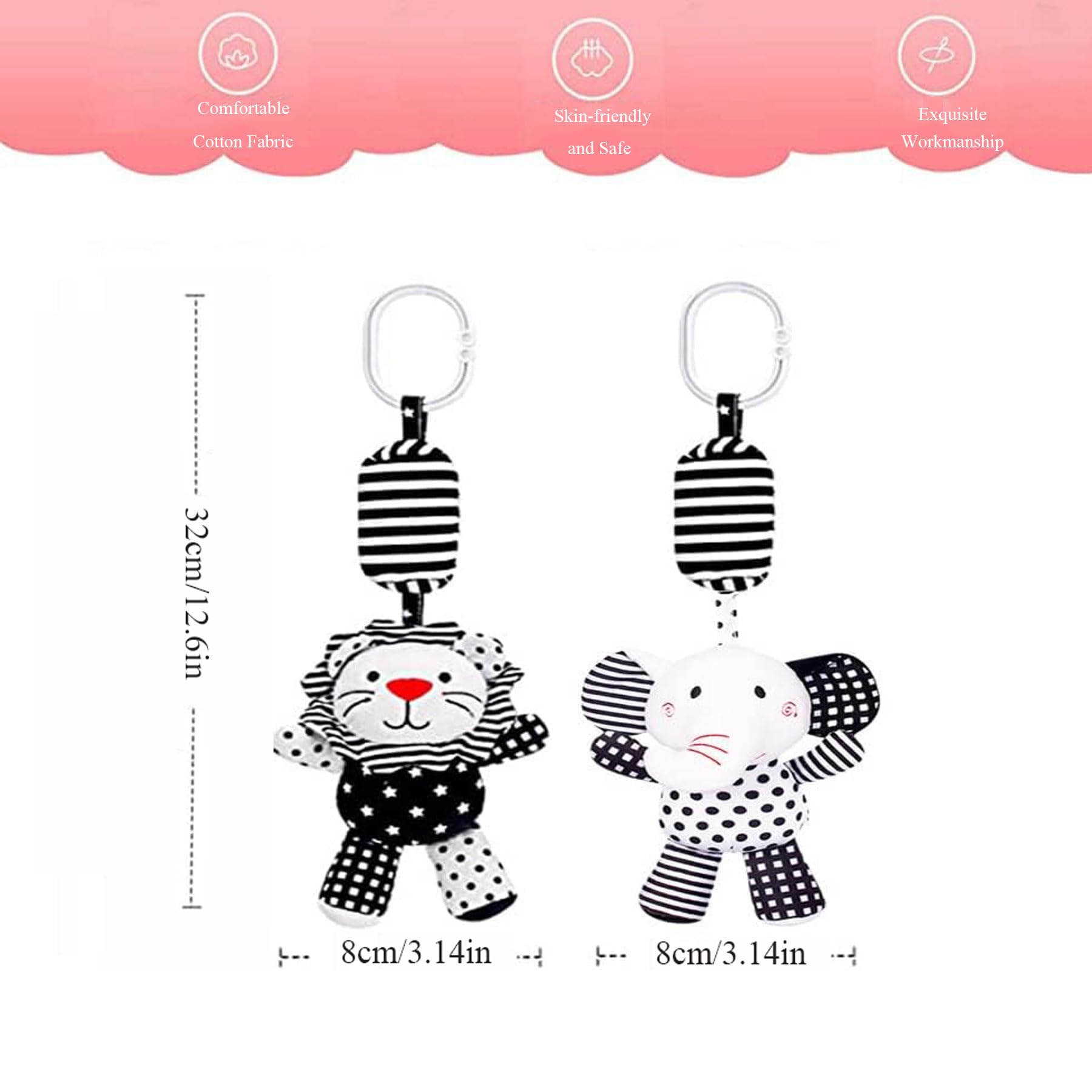 SHXERO hanging rattle lion clip provides visual focus for early play.