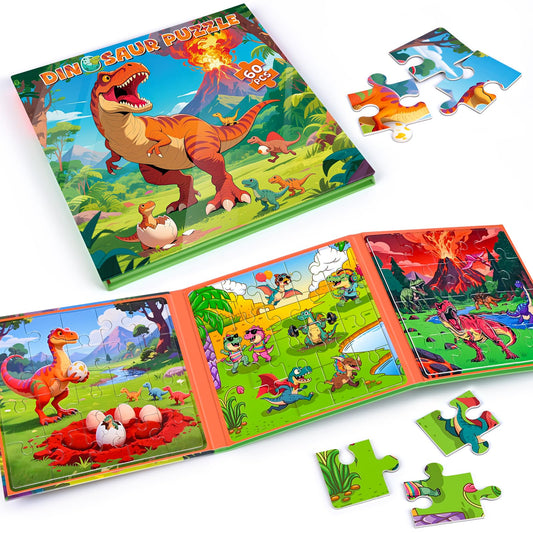 SHXYKZ 3-in-1 dinosaur magnetic puzzles—portable travel set boosts hand-eye coordination.