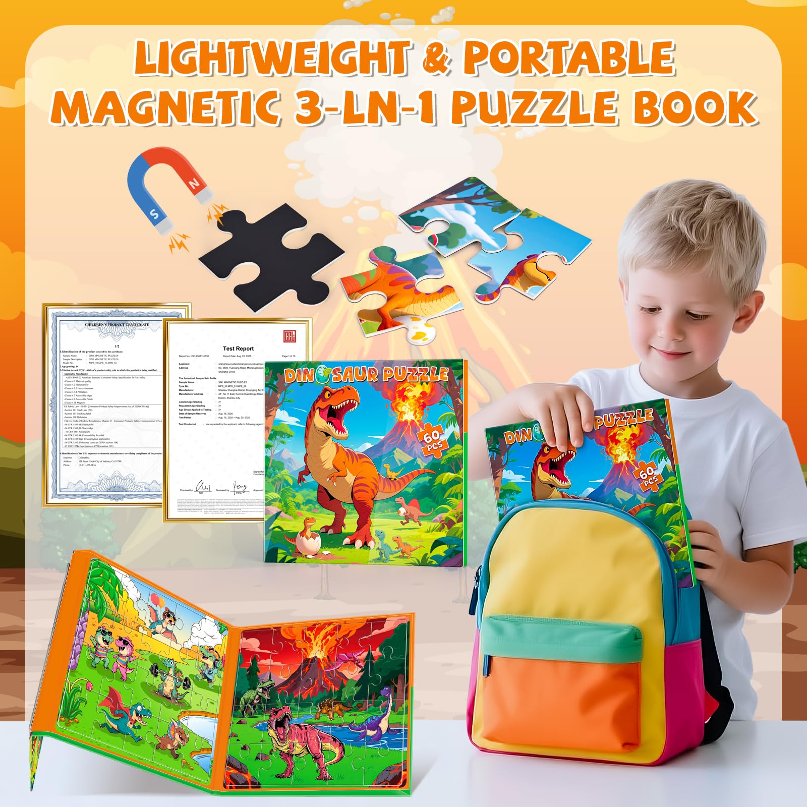 SHXYKZ dinosaur magnetic puzzles travel size—ideal for car rides and quiet play.