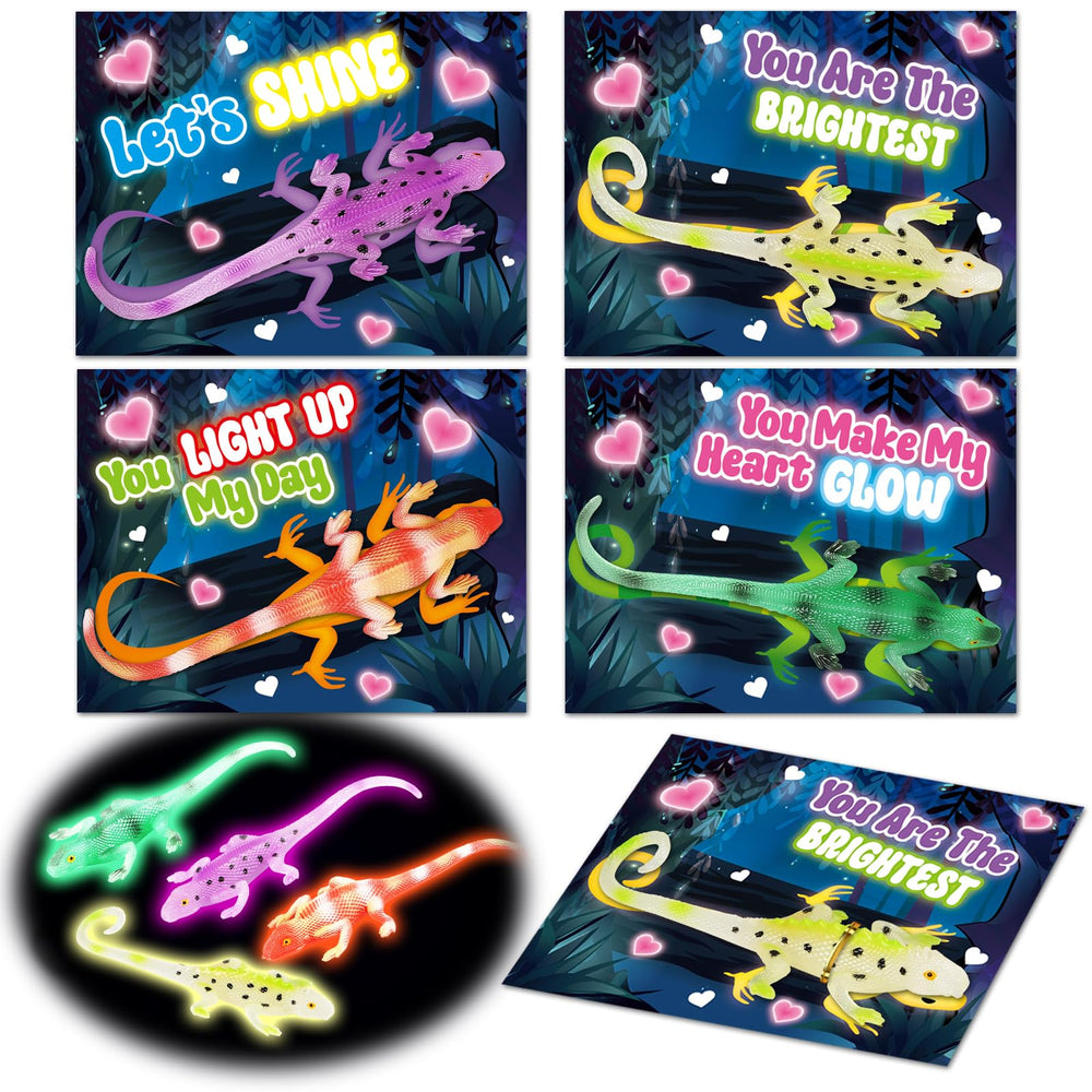 ShyLizard 24-pack valentines cards with glow toys for classroom exchanges.