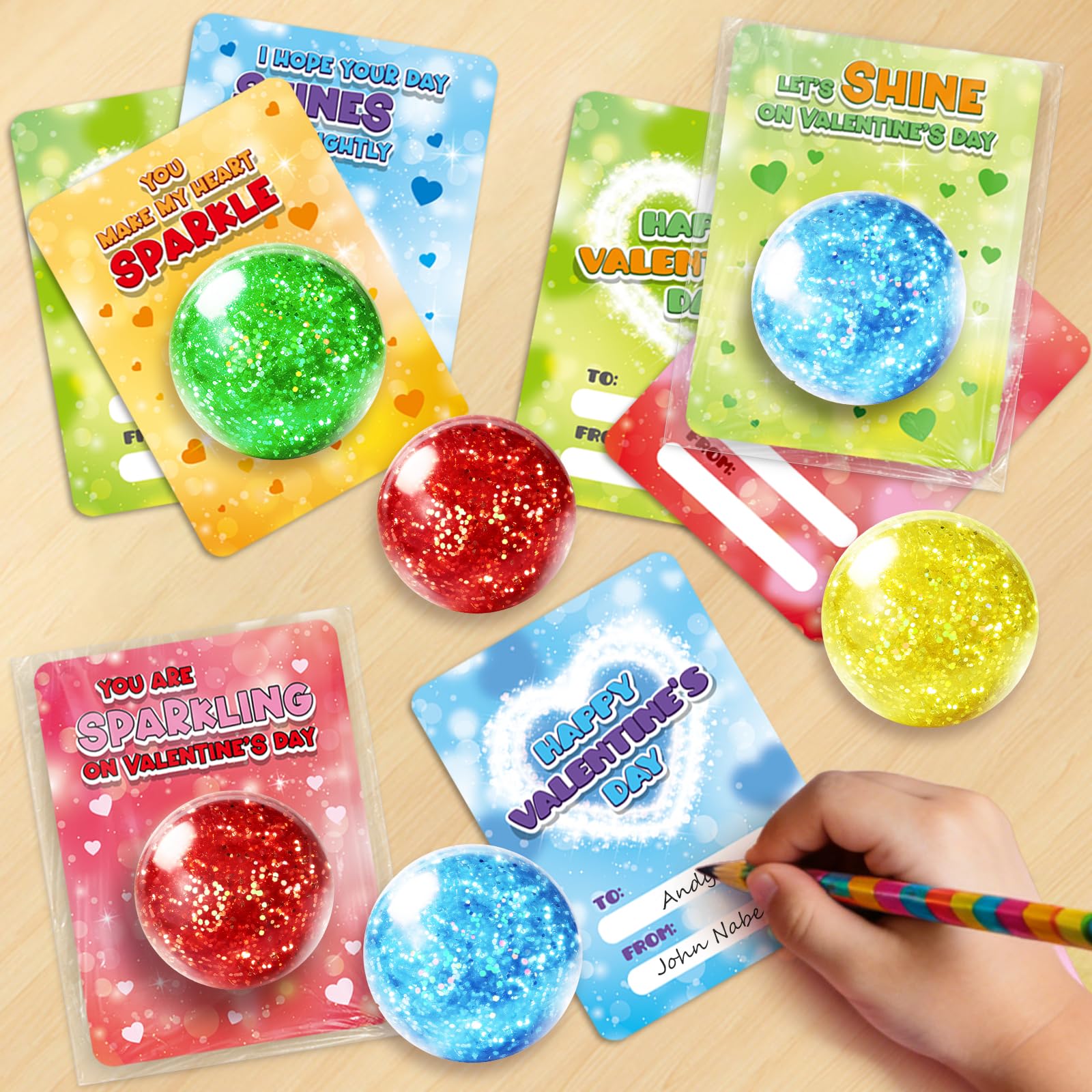 Colorful set with yellow, red, blue, and green items for gifting
