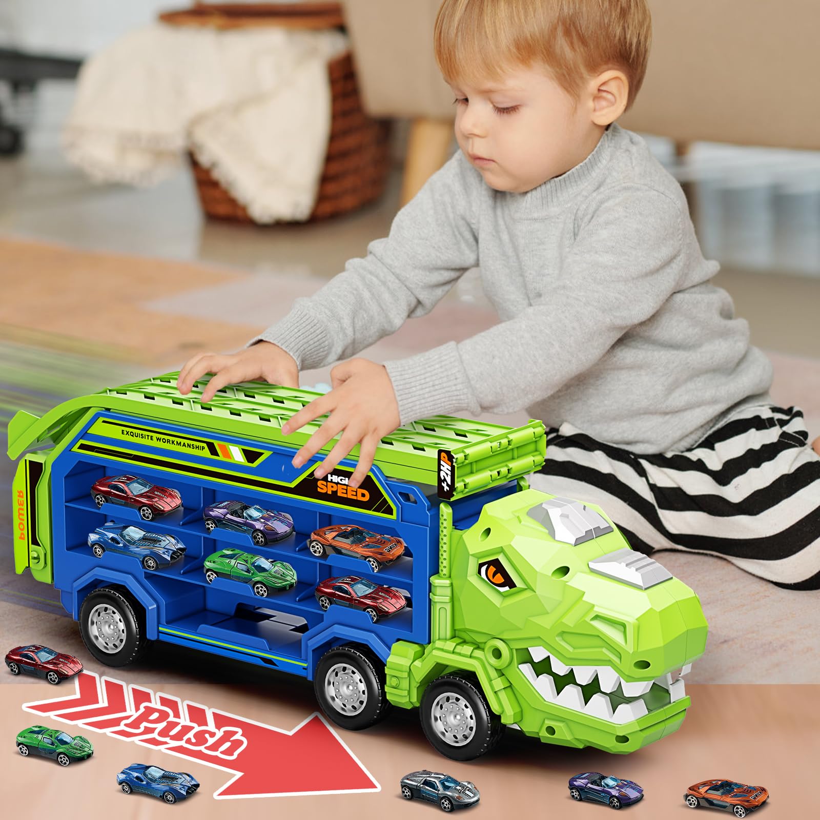 ShyLizard Dinosaur Carrier Truck folded tower compact design for travel