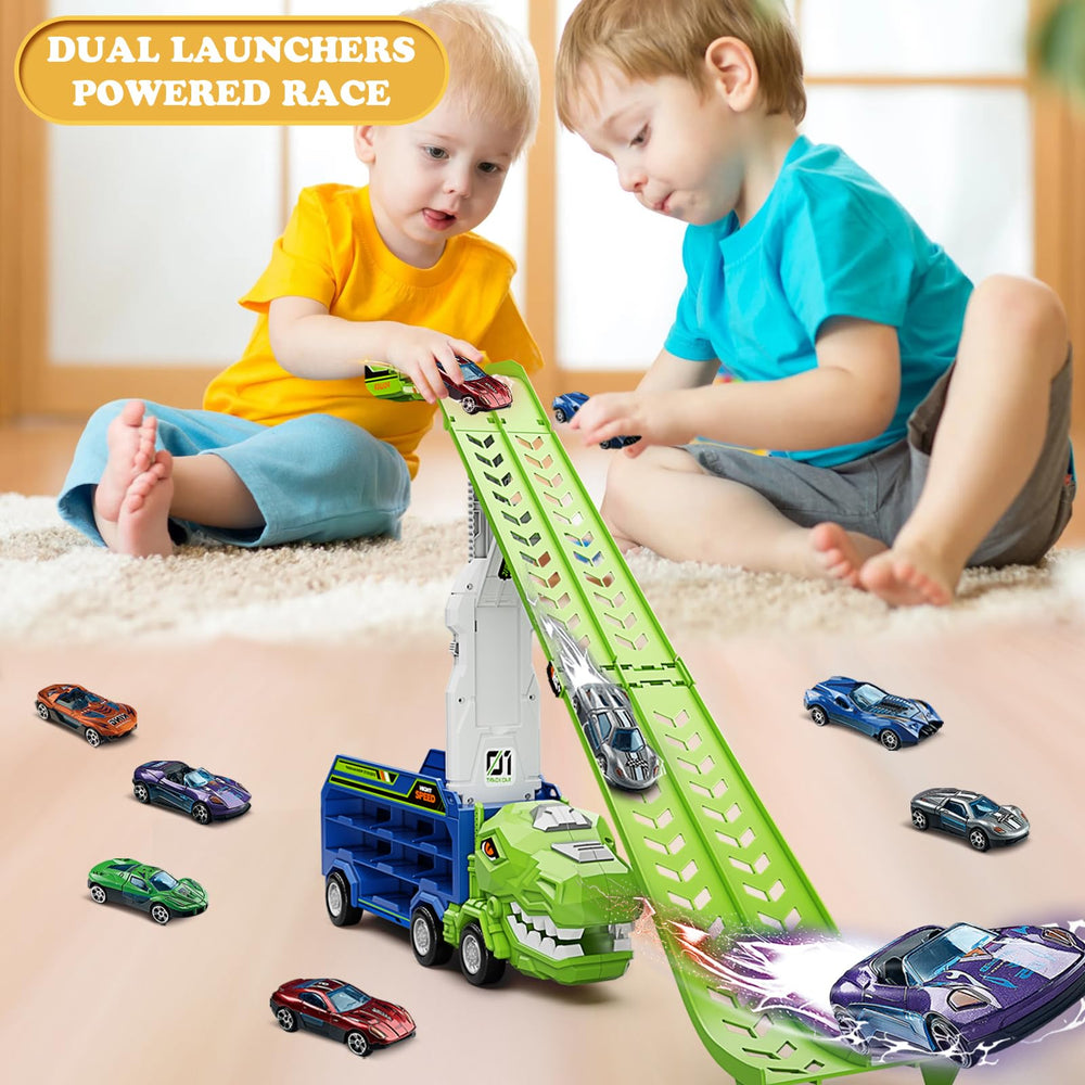 ShyLizard Dinosaur Carrier Truck includes six metal cars for racing