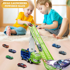 ShyLizard Dinosaur Carrier Truck includes six metal cars for racing