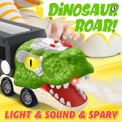 ShyLizard dinosaur truck features spray and lights for immersive pretend play.