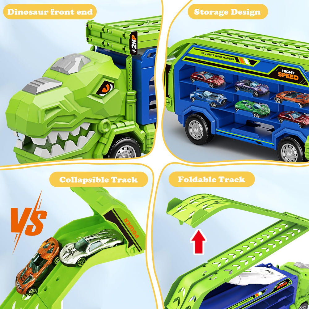 ShyLizard Dinosaur Carrier Truck storage compartments keep cars organized