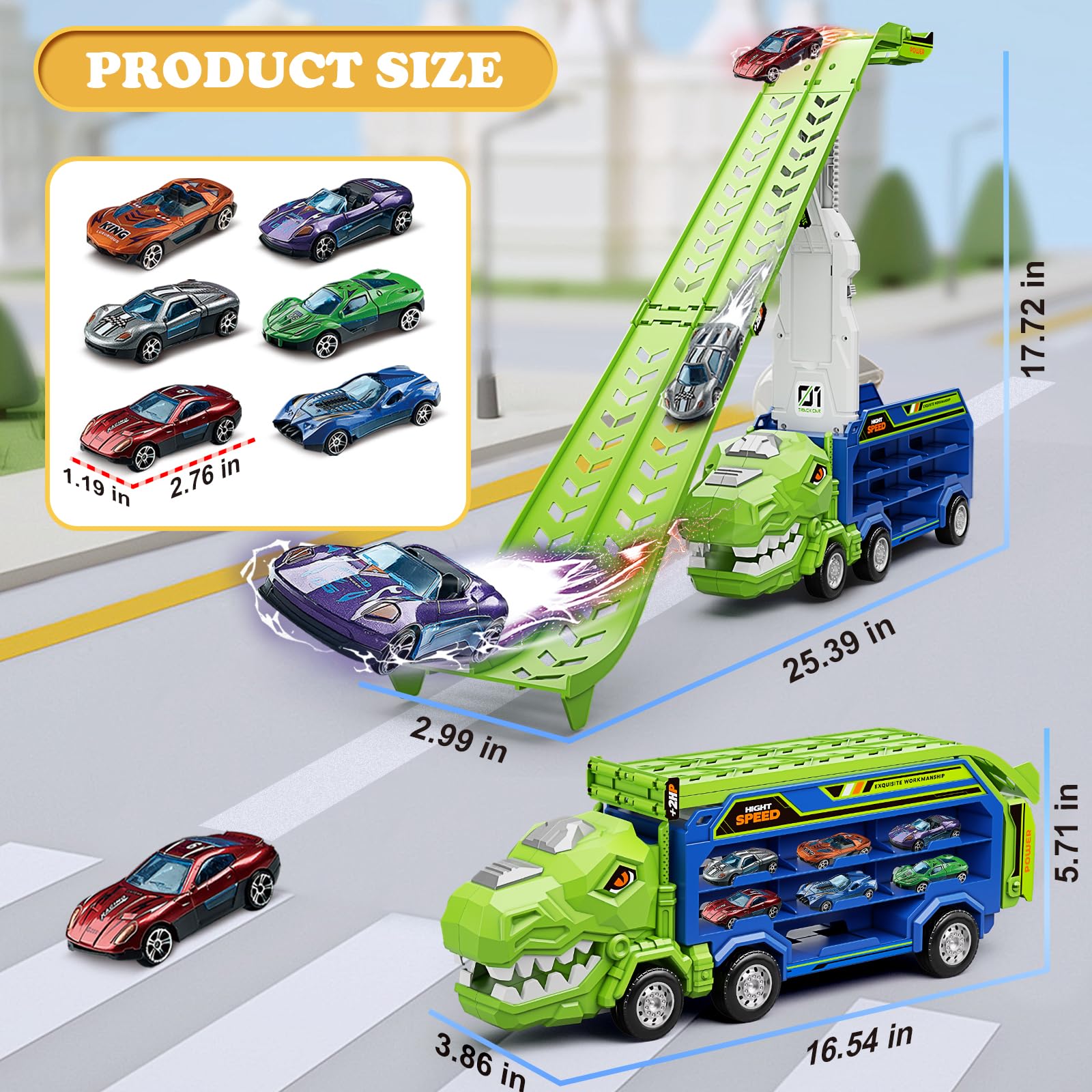 ShyLizard Dinosaur Carrier Truck two-lane race track for competitive play