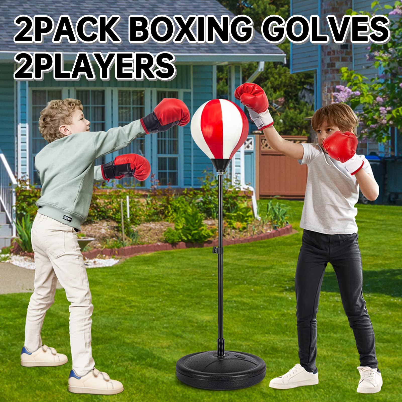 ShyLizard adjustable stand accommodates growing kids for boxing sessions.