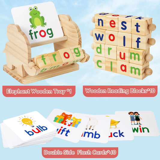 ShyLizard rotating vowel blocks for hands-on word building at home.