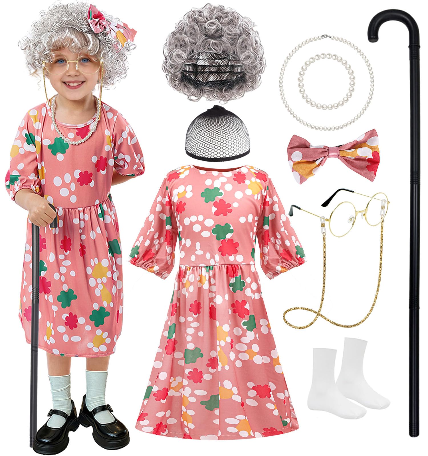 Shyhand old lady dress for kids, soft fabric ideal for 100 Days of School costumes