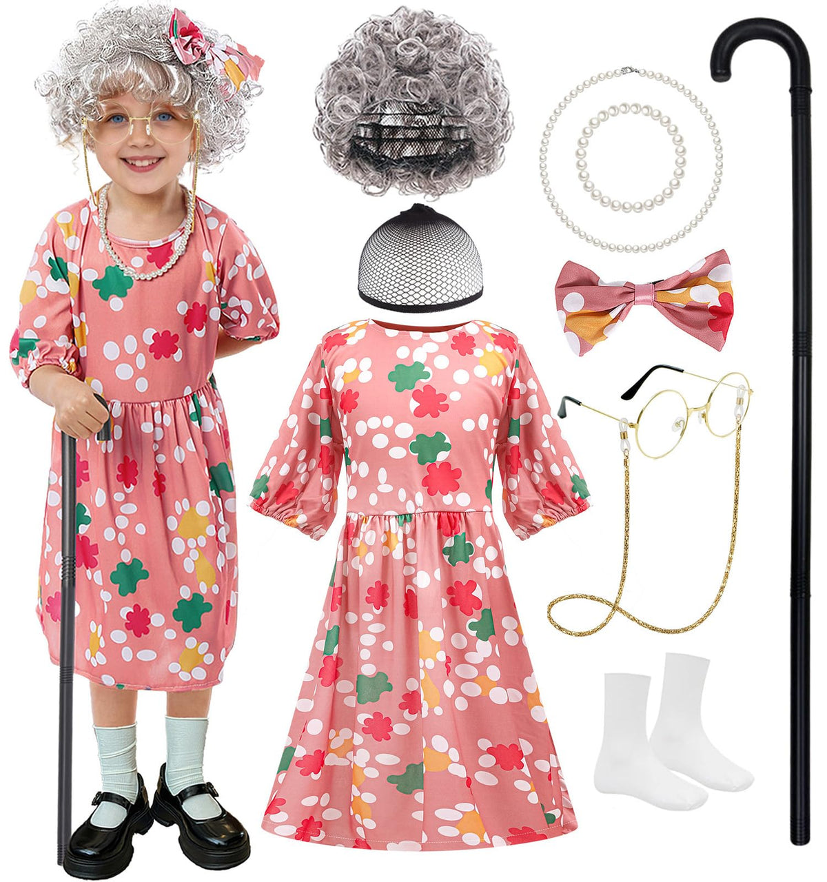 Shyhand old lady dress for kids, soft fabric ideal for 100 Days of School costumes
