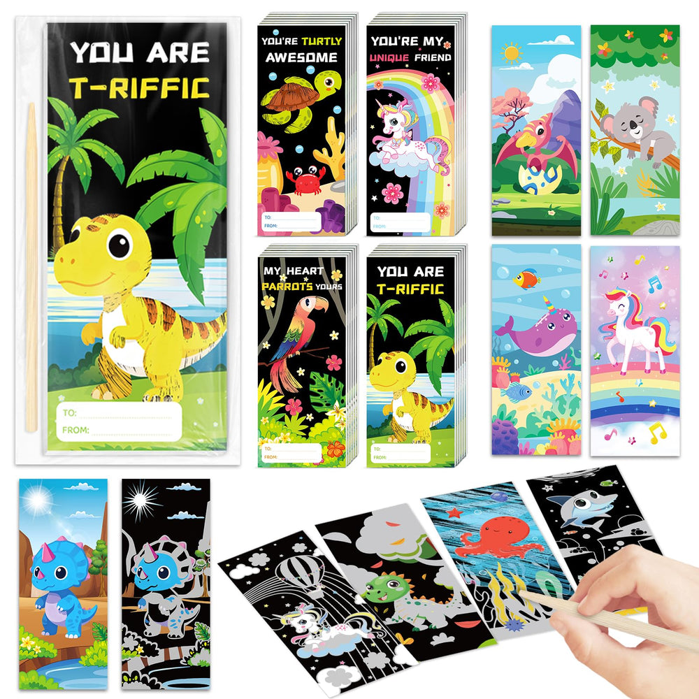 ShyLizard 24-pack scratch art books spark creativity with dinosaur and unicorn themes.
