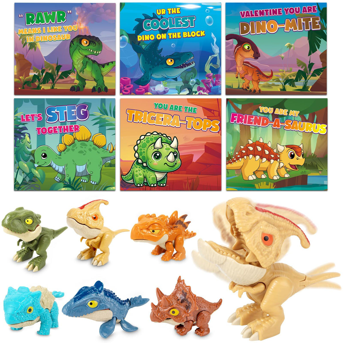 ShyLizard 24-pack valentines cards with dinosaur toys designed for classroom exchanges.