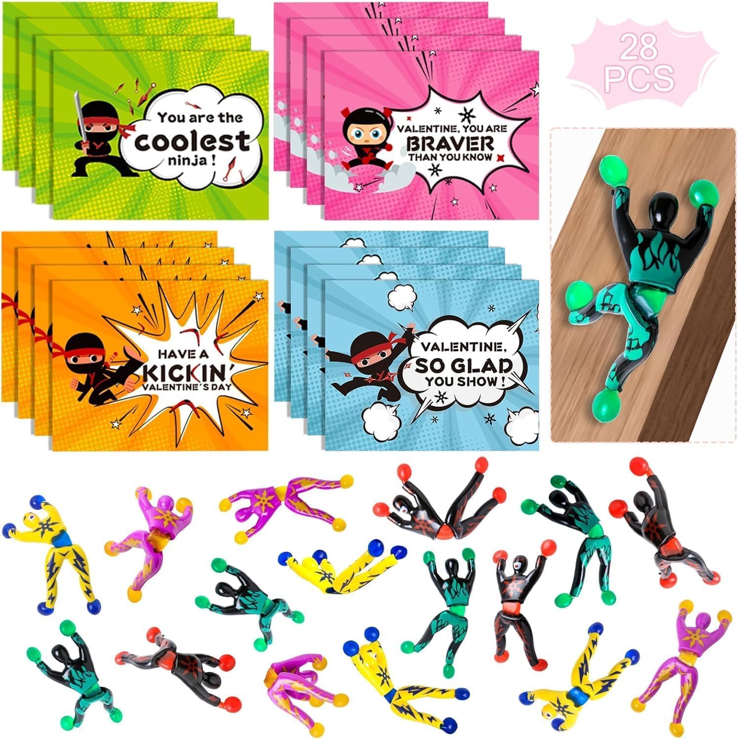 ShyLizard 28-pack valentines cards with wall-climbing design A for classroom gifts